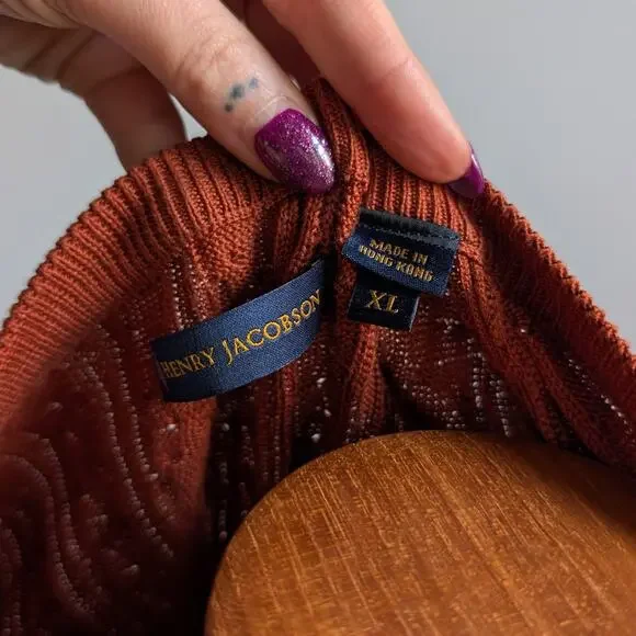 Vintage Silk Cable Knit Sweater Vest Rust Orange Grandpa Cottage Preppy Top XL - Picture 8 of 9